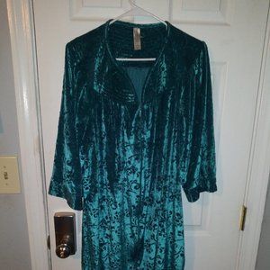 2x Women's Smocked Velour Robe House Coat Zip